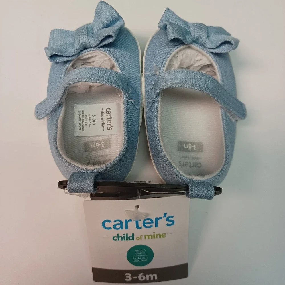Baby Girl Size 3-6‎ Months Blue Denim Shoes With Bow Carter's Child Of Mine New